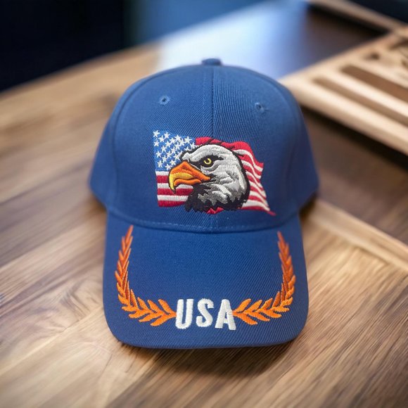 Adjustable Sports Eagle USA Flag Hat- Eagle Snap Back Trucker Baseball Cap - Picture 1 of 4